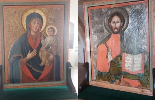 Фото до новини з назвою «Божа Матір Одигітрія. Христос Вседержитель»: у Дубенському замку на Рівненщині експонують рідкісну двосторонню ікону