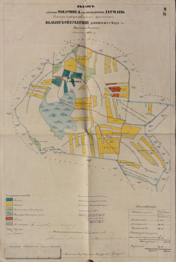 План с. Мізочик державного маєтку Дермань Дубенського повіту Волинської губернії, 1872 р.